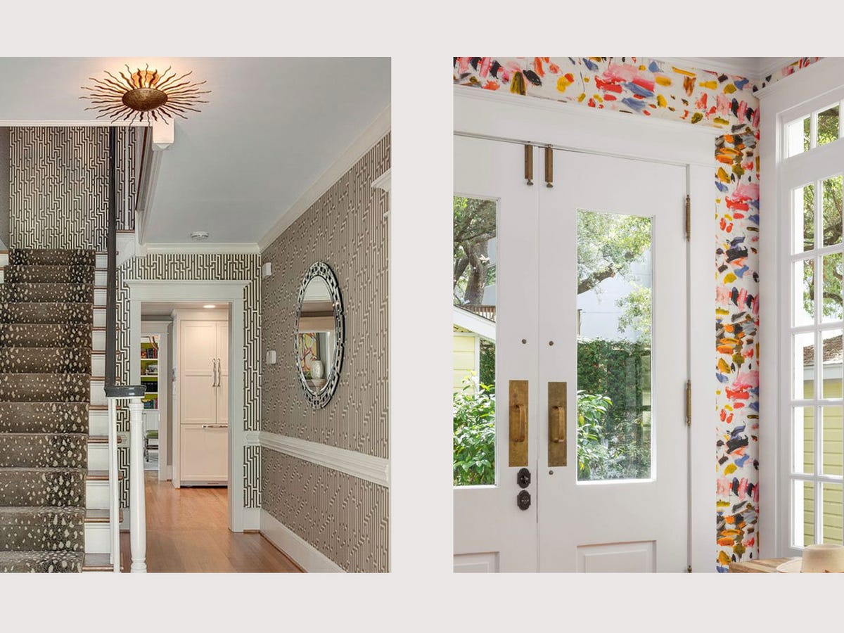 Grand foyer with wallpaper installation